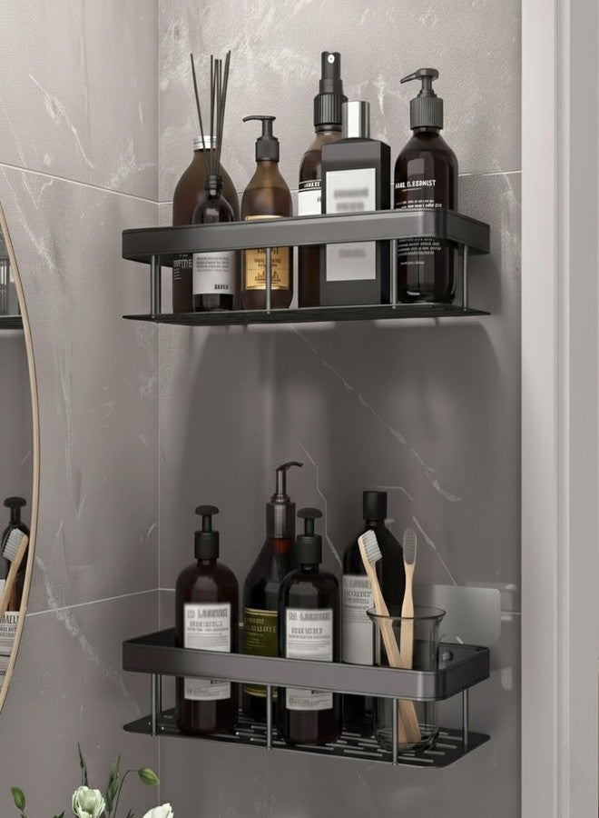 Shynora Gl-Steel 2-Pcs Bathroom/Kitchen Organiser Shelf-Rack | No-Drill Adhesive Wall Mounted Bathroom Accessories Shelves | Pack of 2, Black (31.5 * 13.5 * 5 cm) - Image 1